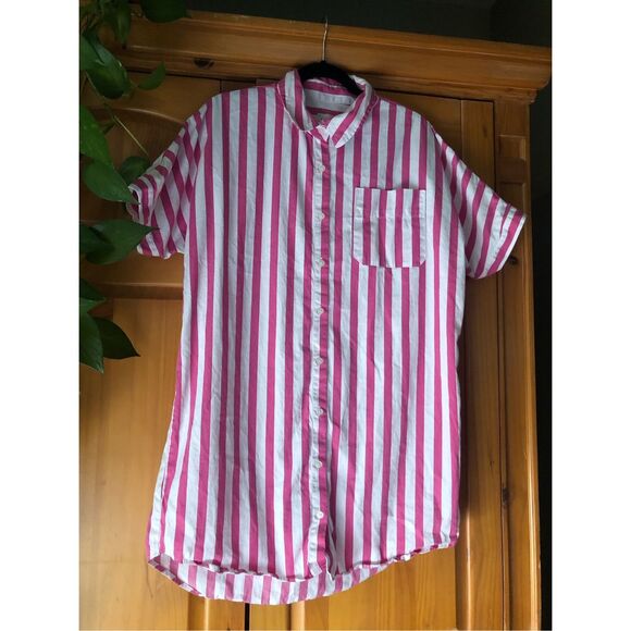"A New Day" Pink/White Candy Striped Shirt/Dress SZ M - Picture 3 of 12